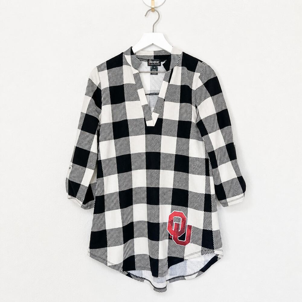 Gameday Couture University of Oklahoma OU Plaid Tunic Top Small